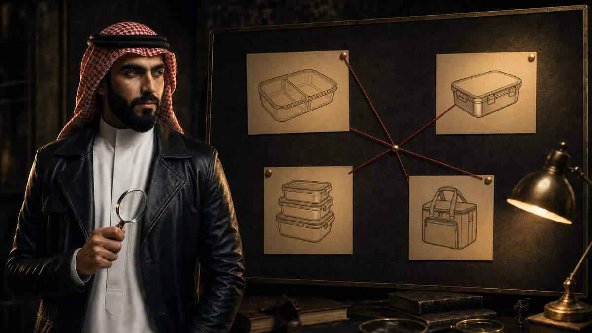 المحقق توفير أمام لوحة أدلة تقارن أنواع حافظات تحضير الطعام