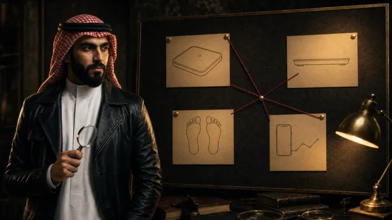 المحقق توفير أمام لوحة أدلة توضح معايير اختيار الميزان الذكي
