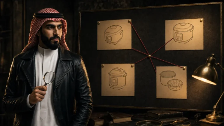 المحقق توفير أمام لوحة أدلة تقارن أنواع قدور الأرز